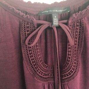 WHBM burgundy cold shoulder/sleeve top.